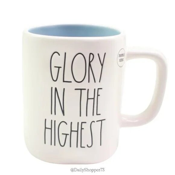 NEW Rae Dunn by Magenta GLORY IN THE HIGHEST Blue Interior Dbl Sided Angel Mug - Picture 4 of 6